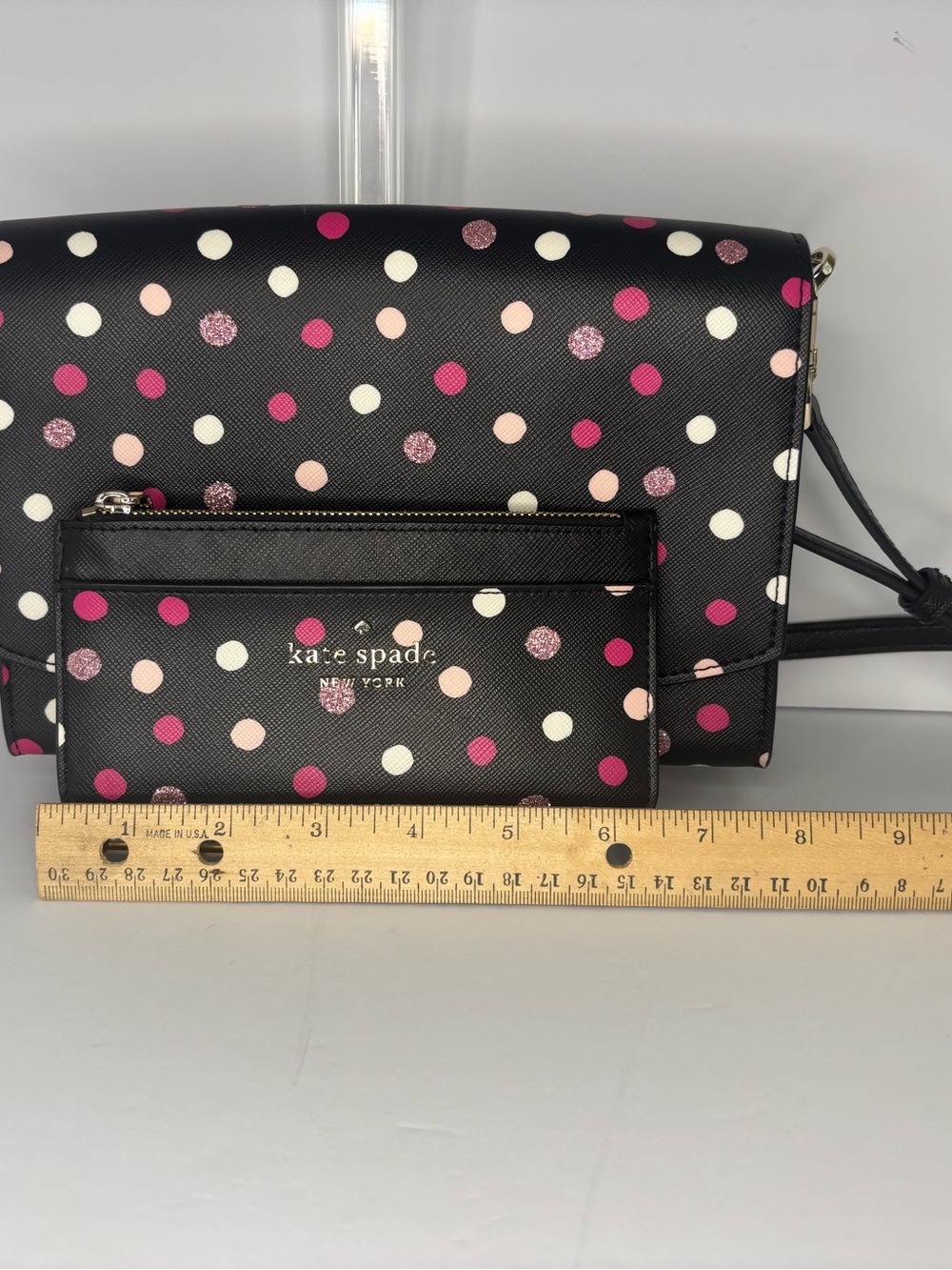 kate spade Black Polka Dot Crossbody w/Pink and White Dots & matching wallet